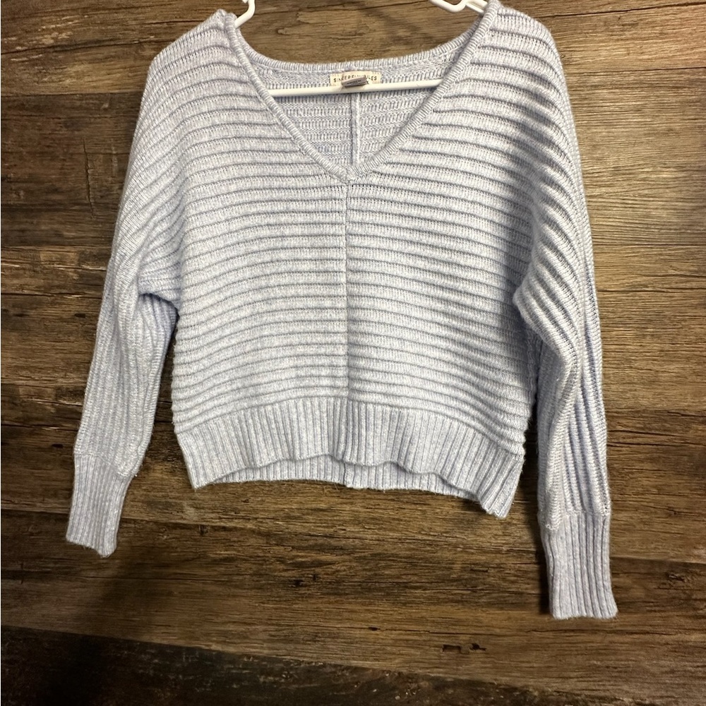 Sincerely Jules Blue V-Neck Sweater with Ribbed Knit
